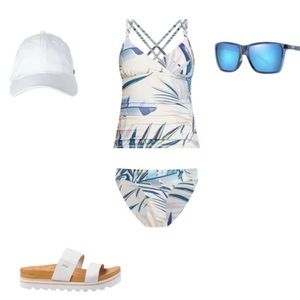 NWT Calia tankini set paradise palm sharp green